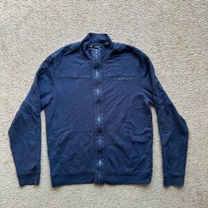 Guess Sweater Mens Large Mock Neck Full Zip Navy Blue Cotton Long Sleeve